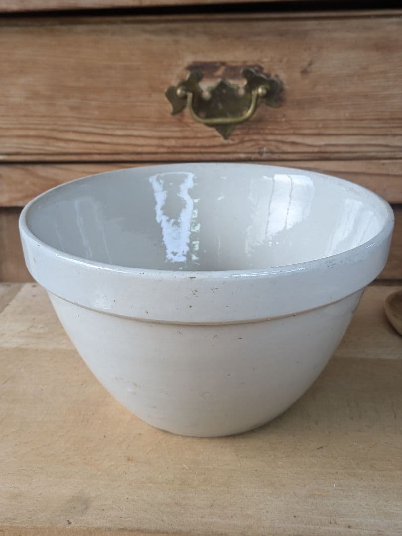 イギリス アンティーク 陶器製 ミキシングボウル 木製スプーン付き