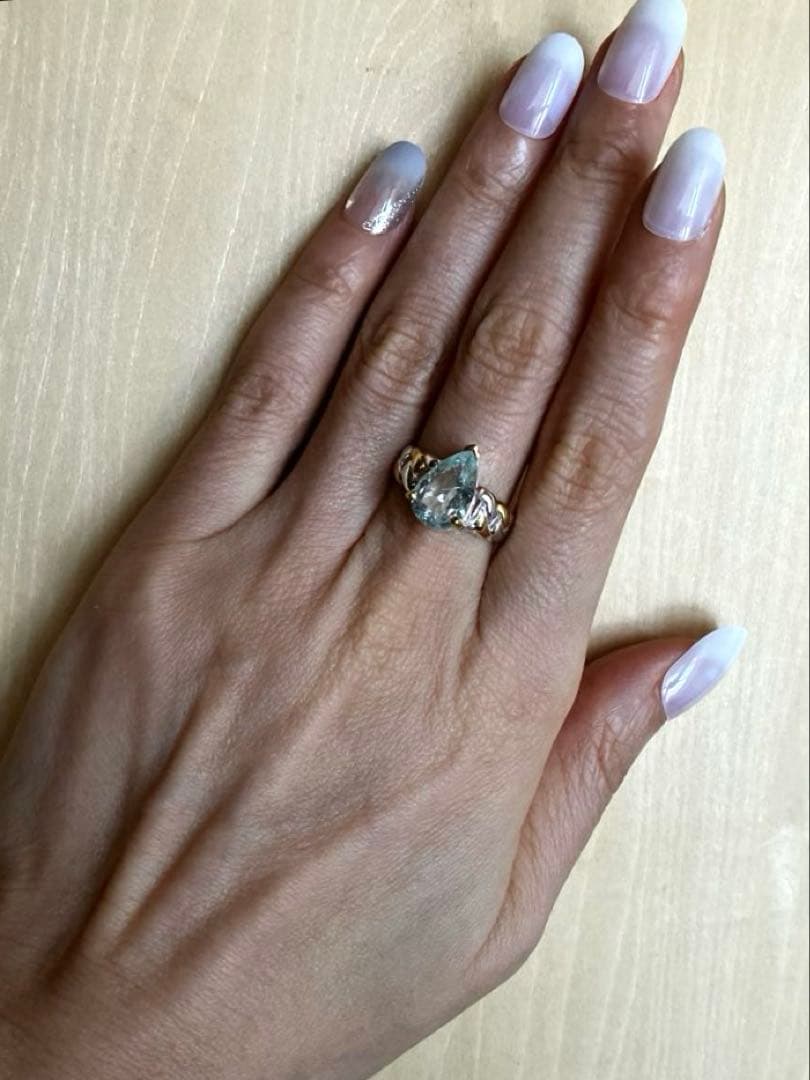 アクアマリン・ノットデザインリング・指輪シルバーK18金ゴールド匿名配送