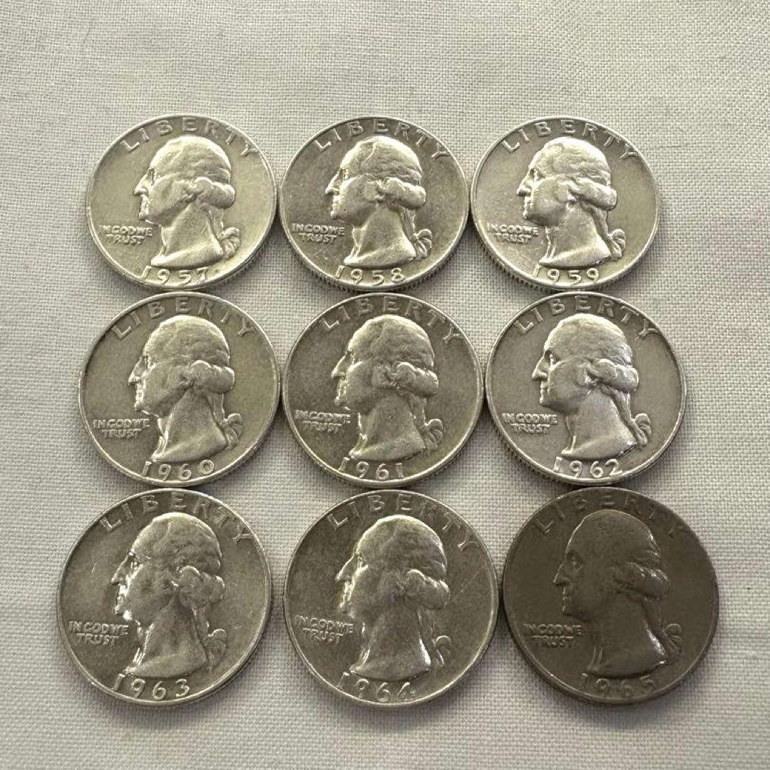 アメリカ 1957～1965 銀貨 銅貨 ワシントン 9枚