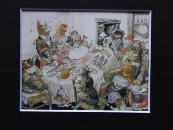 藤田嗣治、【動物宴 】、希少な限定額装用画集画、新品高級額 額装付