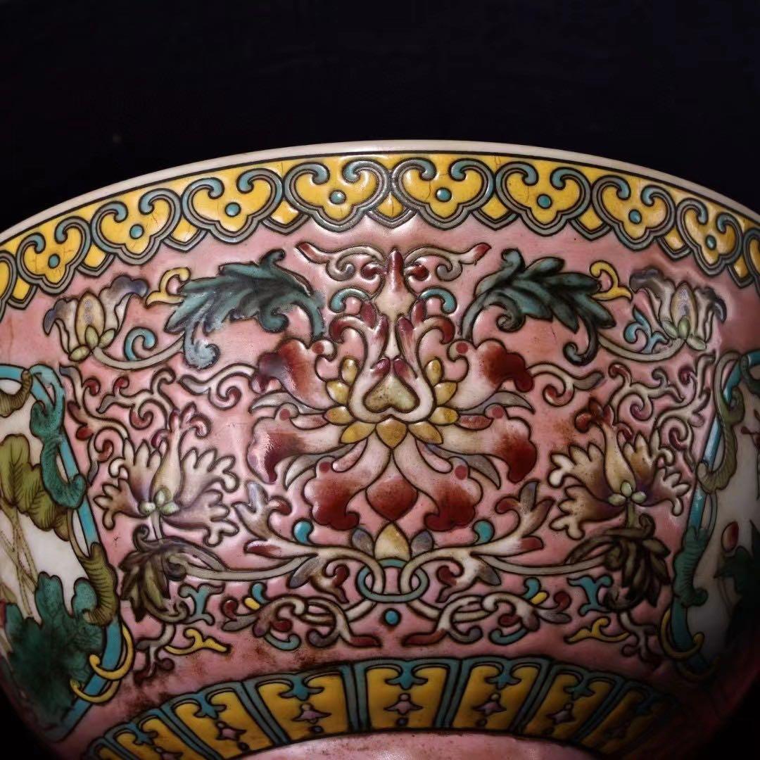 貴重品、旧蔵収、清代宮廷御蔵珍しい手描きエナメル彩陶器碗