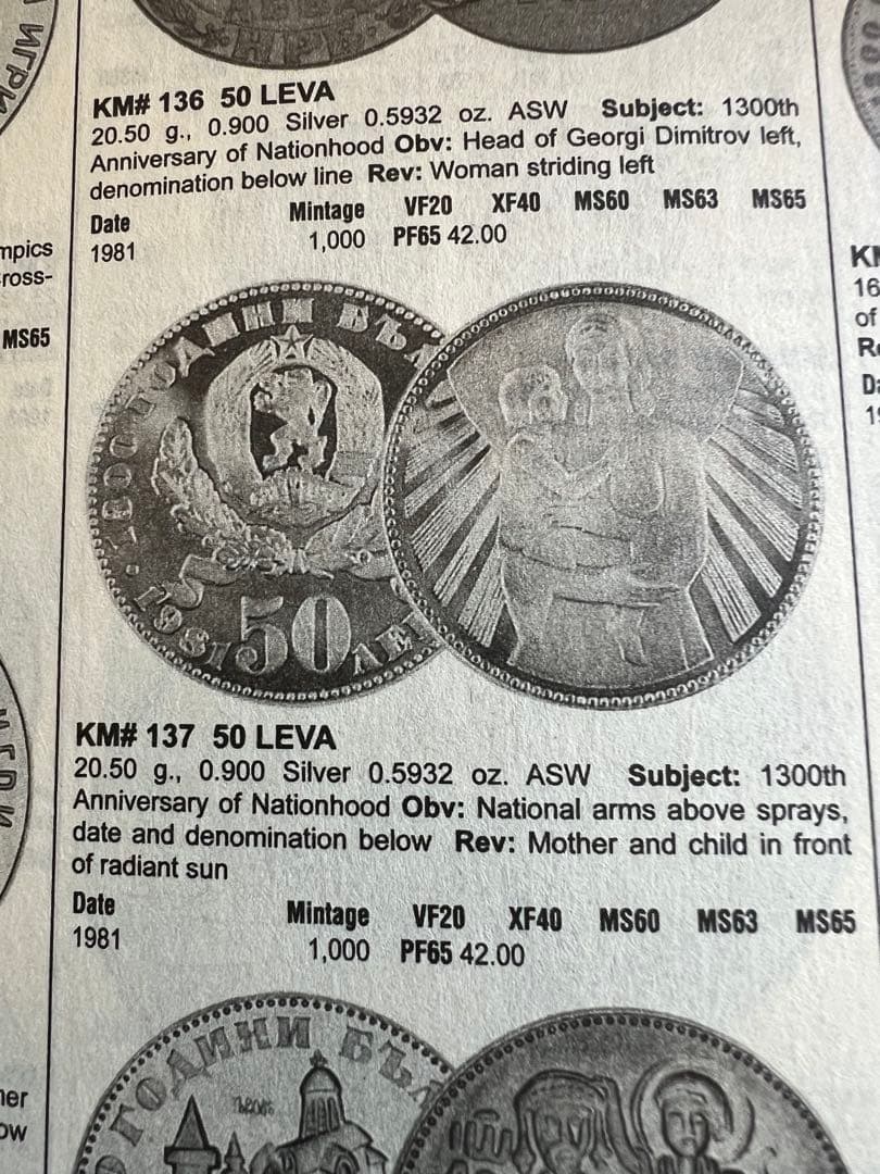 外国銀貨　ブルガリア25.50L銀貨　1981年