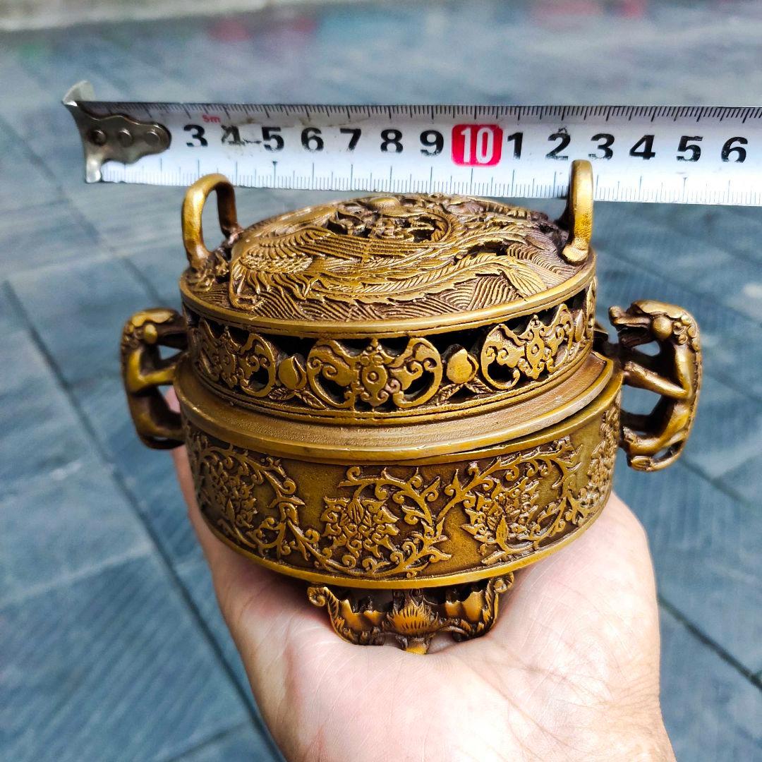 龍鳳香炉 銅 細工 装飾品 現代工芸品 美術品 置物