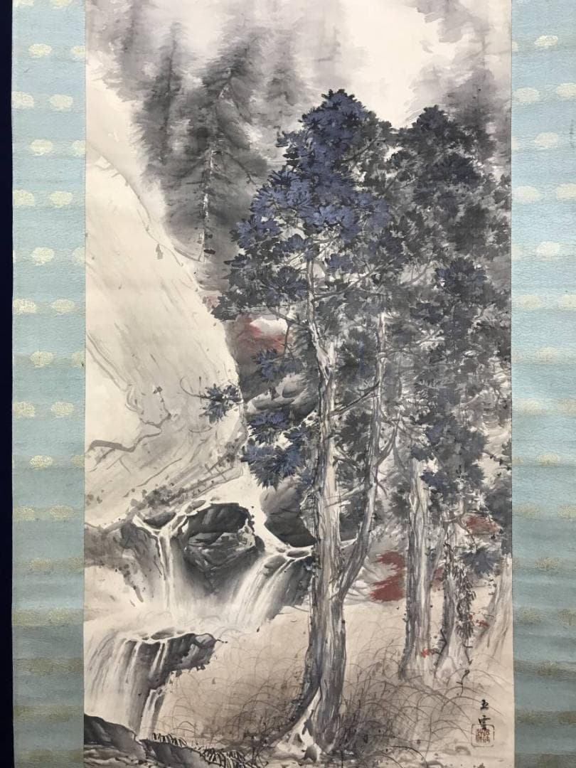 真作/五雲/紅葉山渓図/山水図/滝図/渓谷図/秋山図/掛軸☆宝船☆AE-416