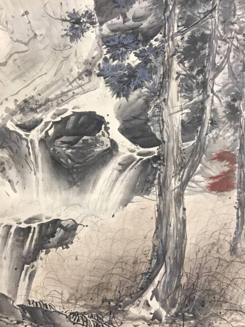 真作/五雲/紅葉山渓図/山水図/滝図/渓谷図/秋山図/掛軸☆宝船☆AE-416