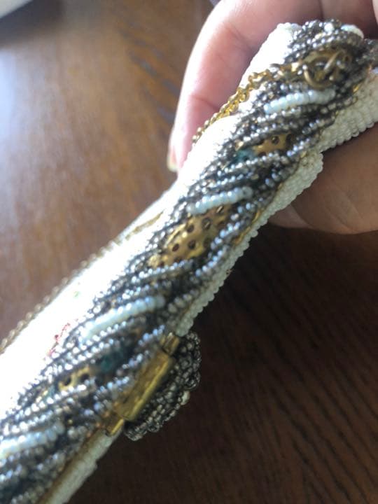 フランスアンティーク　マイクロガラスビーズと刺繍バッグ