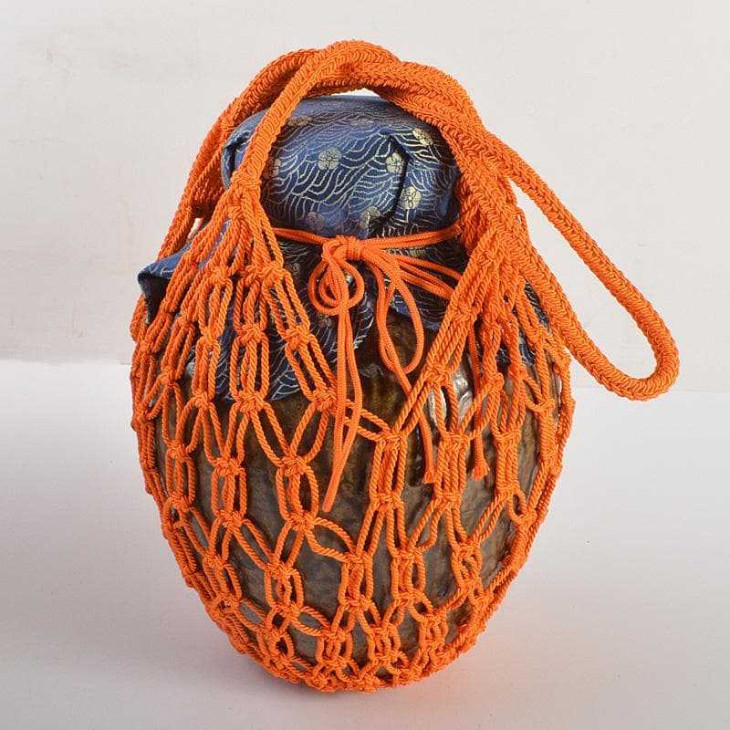 丹波焼　信水窯　飾壷　口覆・飾紐付　共箱　C　6592C