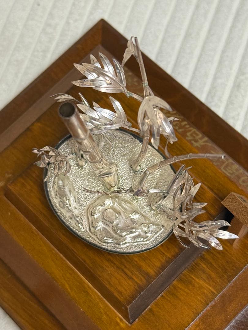 【光則作銀製竹】洋銀製純銀仕上げ 竹の置物 開運 純銀製　竹　光則作