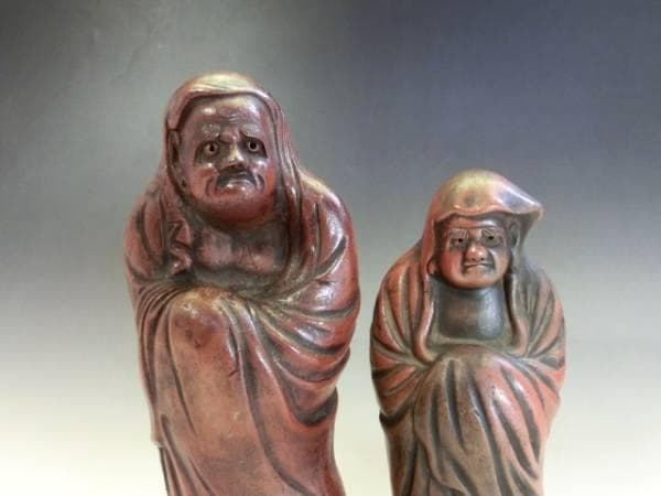 置物■古い達磨 だるま 古備前 2体 オブジェ 土人形 古美術 時代物 骨董品■