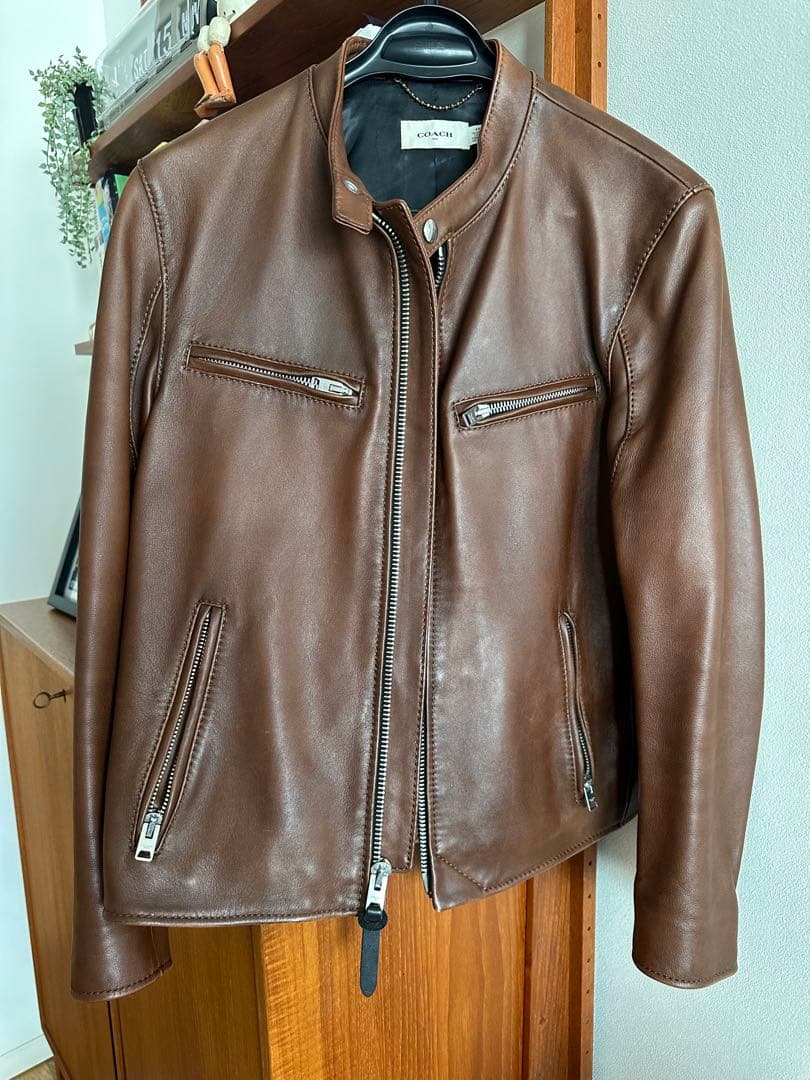 COACH レザーシングルライダースジャケット 48
