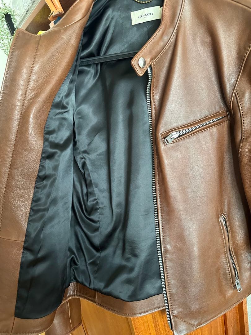 COACH レザーシングルライダースジャケット 48