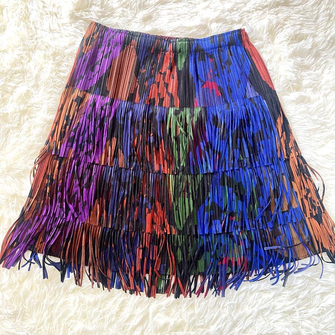 【希少・美品】プリーツプリーズ イッセイミヤケ スカート フリンジ マルチカラー