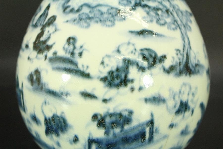 中国美術 青花 古染付 唐物 唐子紋 瓶 高22.5cm 永楽年製(LC516)