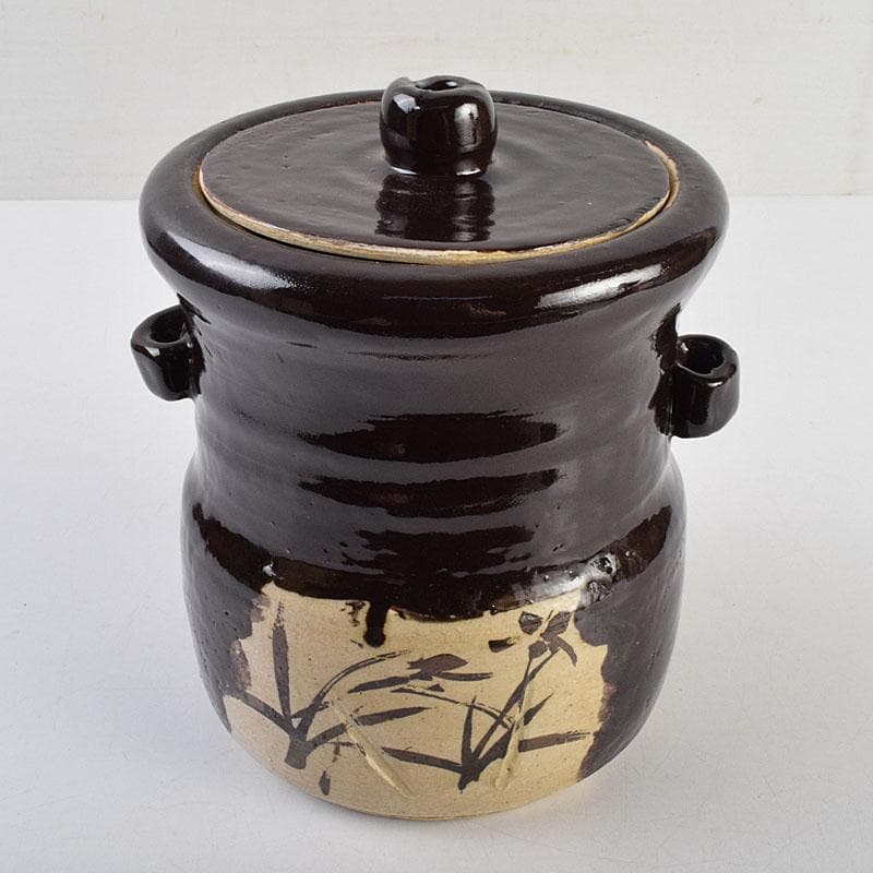 北大路魯山人作　黒織部　花草文　水指　銘清風　清水公照極め箱　M　R9402H