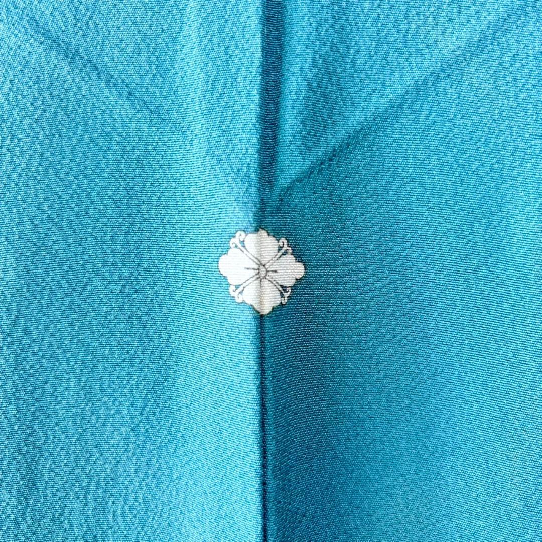 人気色 色無地 納戸色 一つ紋 正絹 広襟 袷 裄64 IS1062☆