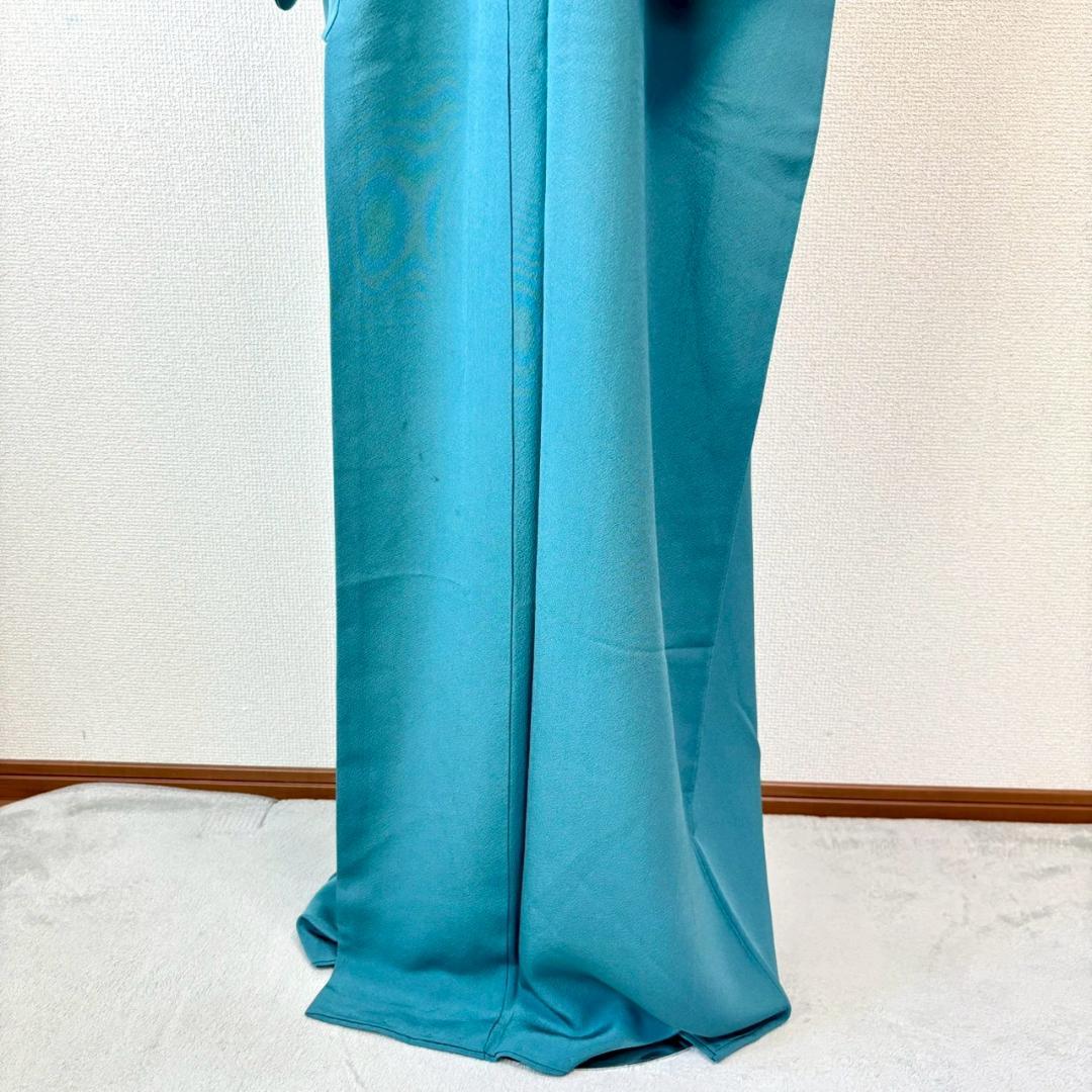 人気色 色無地 納戸色 一つ紋 正絹 広襟 袷 裄64 IS1062☆