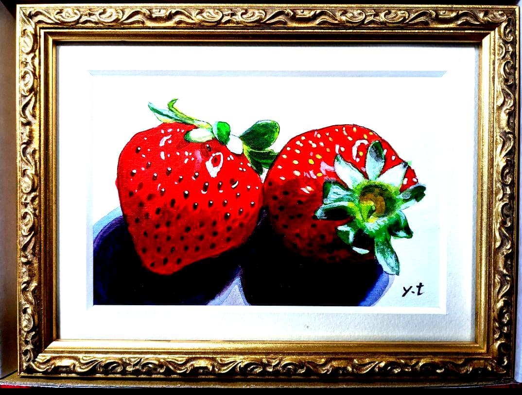 値下げ交渉あり。超美品！１点物の原画　苺（いちご）アクリル画　絵画