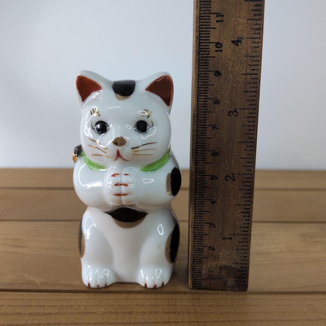 【 当時物 】招き猫／九谷焼／福／金運上昇 ／縁起物／三毛猫／３匹セット