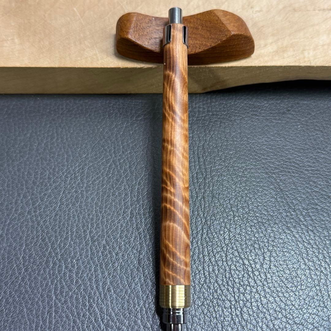 191屋久杉虎杢　木製シャーペン　最強低重心　溝付き　真鍮