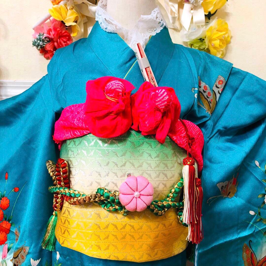 七五三7歳‼️豪華正絹Blue暈し‼️蝶々薔薇金彩金箔‼️完全フルセット✨プリンセス❤️