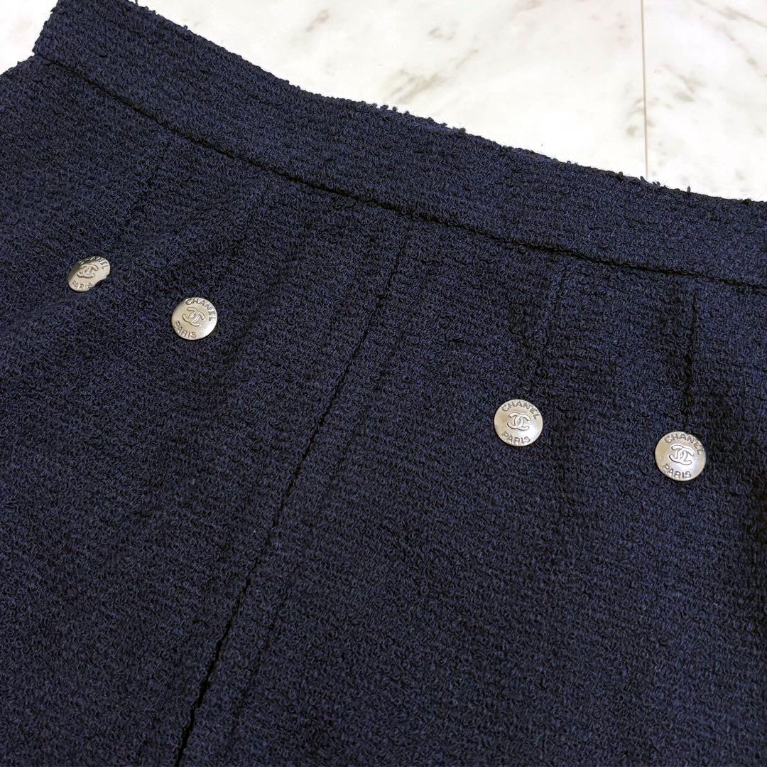 【未使用 タグ付き】CHANEL ココマーク ツイード スカート ネイビー 40