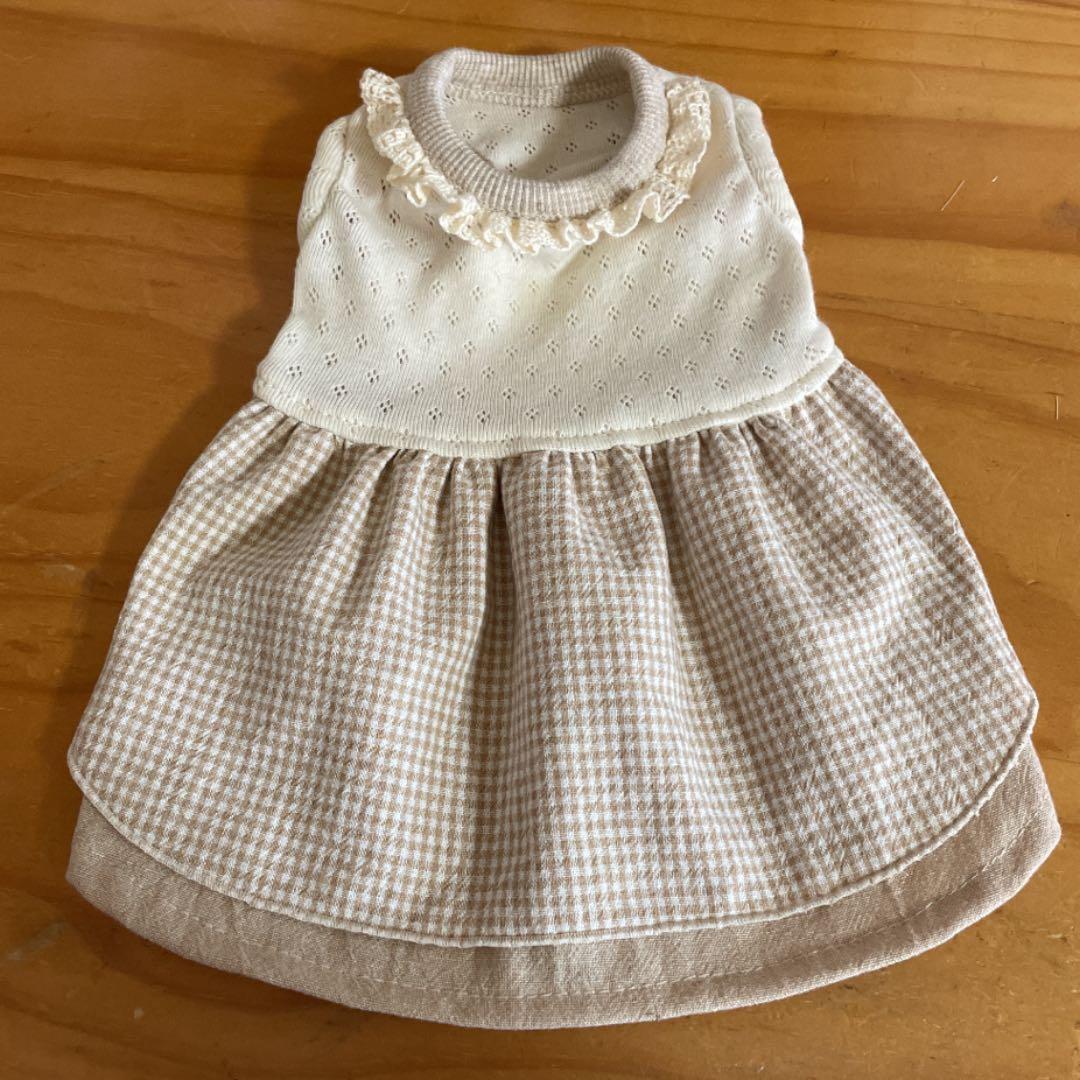 ハンドメイド犬服　ナチュラルカラーのエプロンドレス★袖付可能