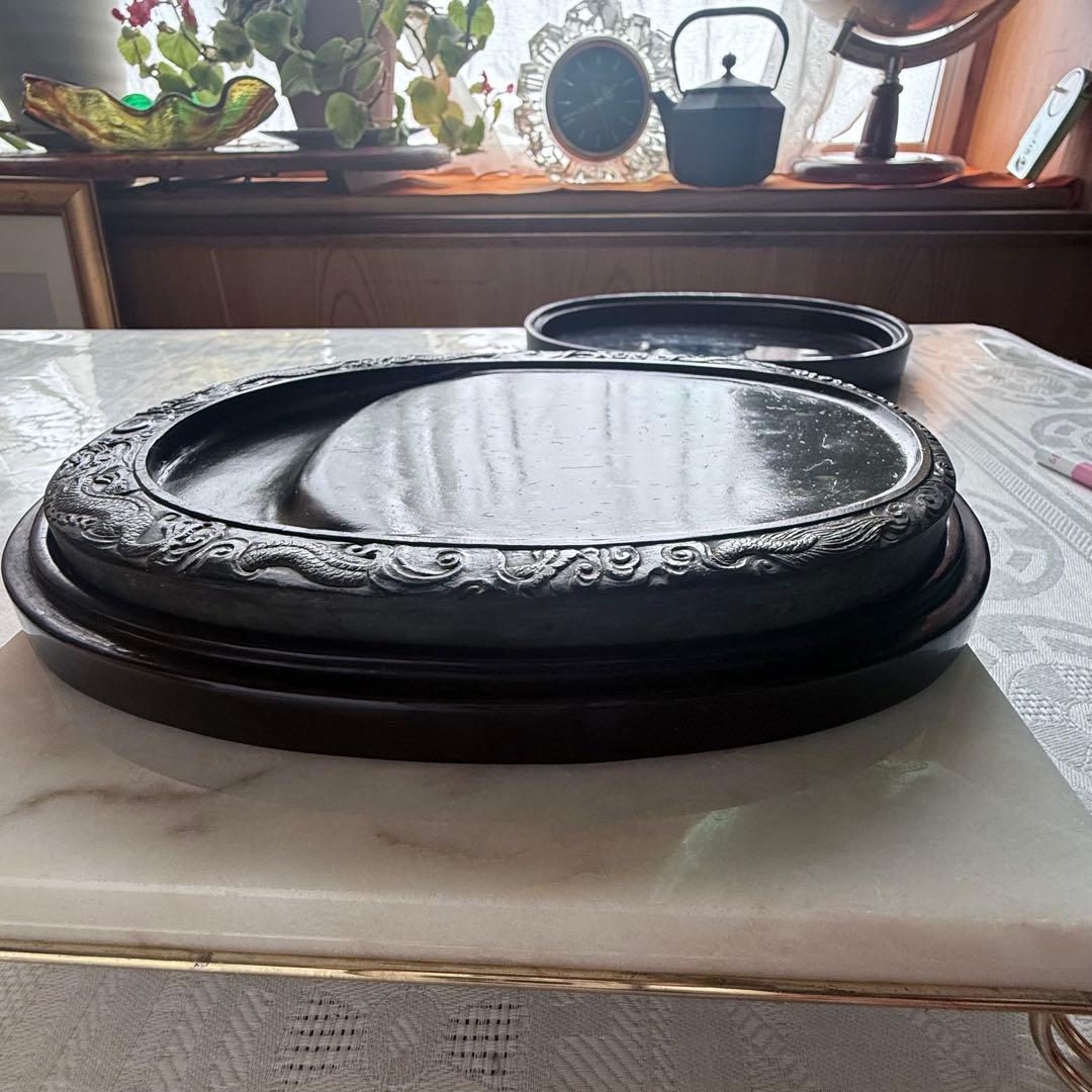 超限定出品‼️端渓硯『DRAGON双龍蛋形硯』」昇竜蛋形金星唐木箱蓋証明書付1点③