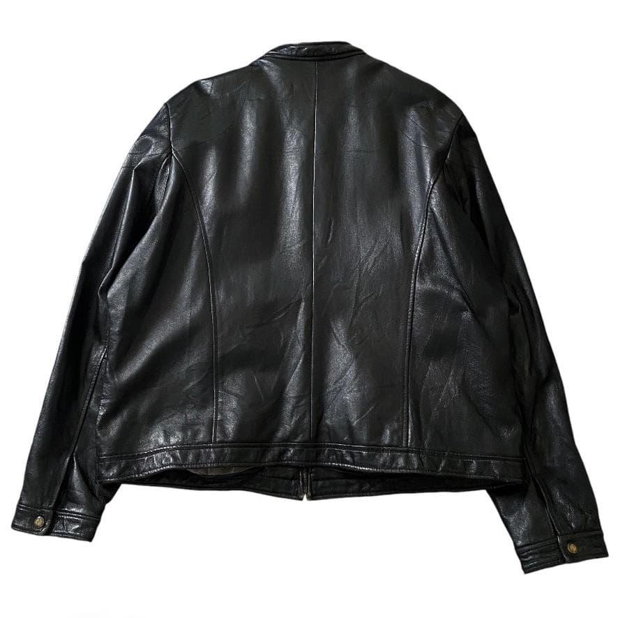 海外古着 レザー 本革 シングルライダースジャケット 4XL ブラック