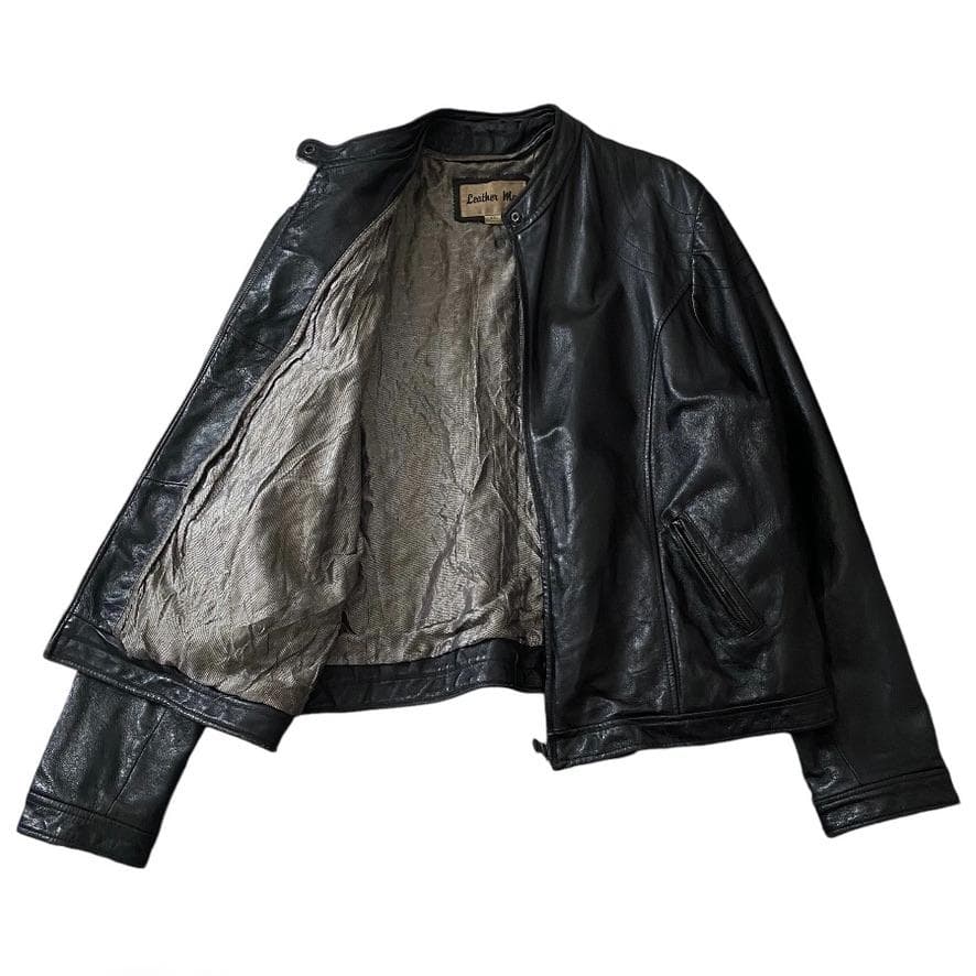 海外古着 レザー 本革 シングルライダースジャケット 4XL ブラック