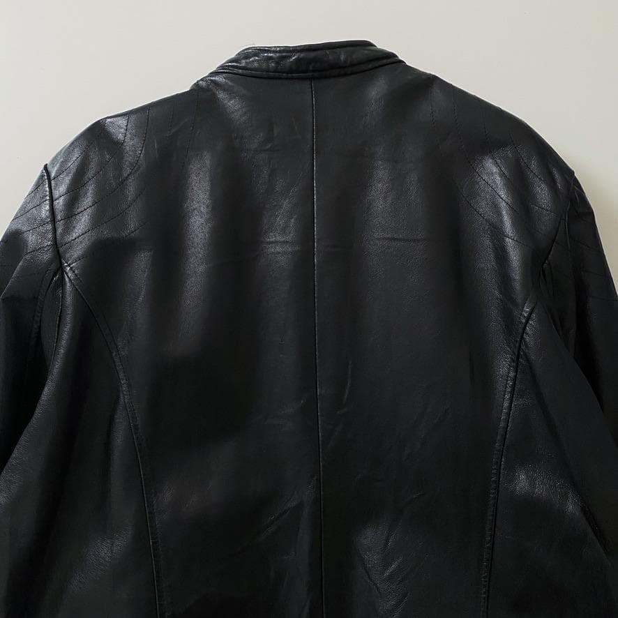 海外古着 レザー 本革 シングルライダースジャケット 4XL ブラック