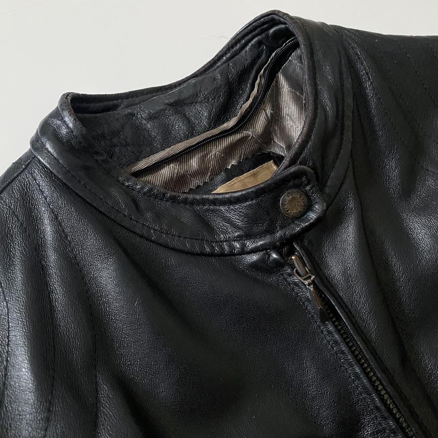 海外古着 レザー 本革 シングルライダースジャケット 4XL ブラック