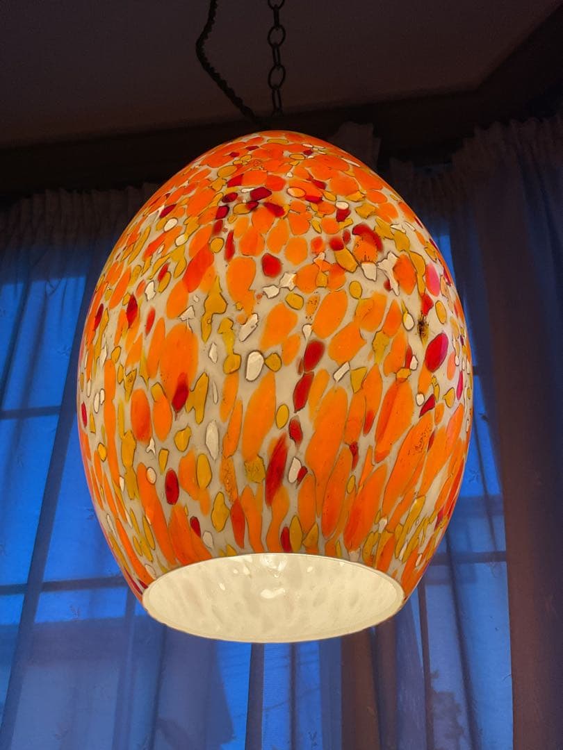 1960年代ヤマギワ・オリジナル「エッグ型ペンダントランプ」マグマ・オレンジ