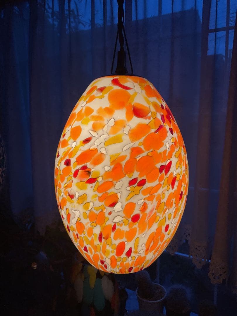 1960年代ヤマギワ・オリジナル「エッグ型ペンダントランプ」マグマ・オレンジ