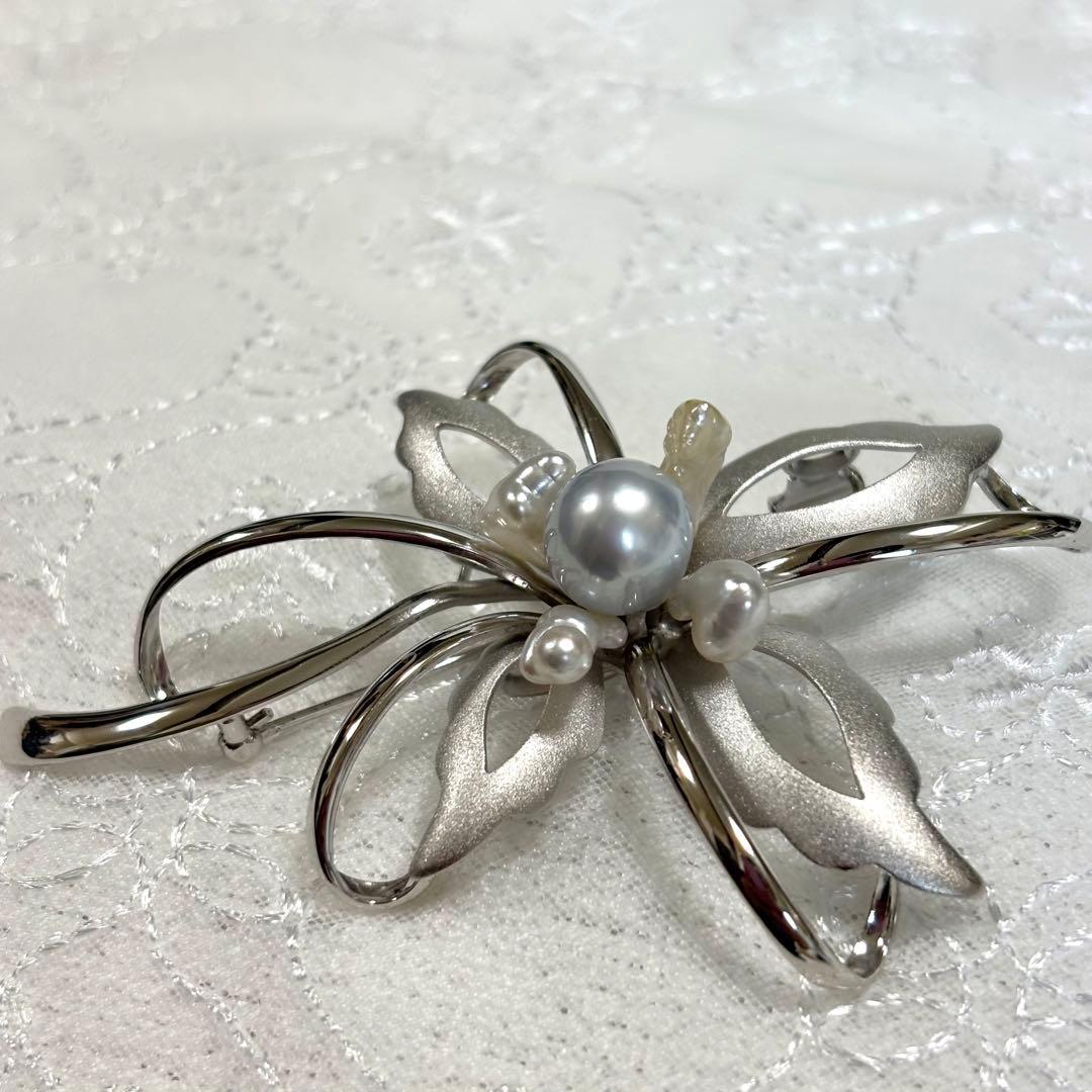 新品 GSTV 黒蝶真珠 白蝶ケシパール ブローチ ネックレストップ 箱/保証書