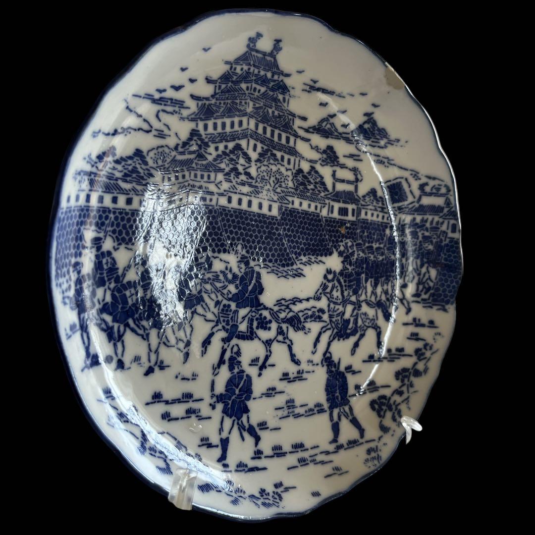 伊万里 中皿 アンティーク 明治前期 熊本城入場図 染付け 皿 骨董品