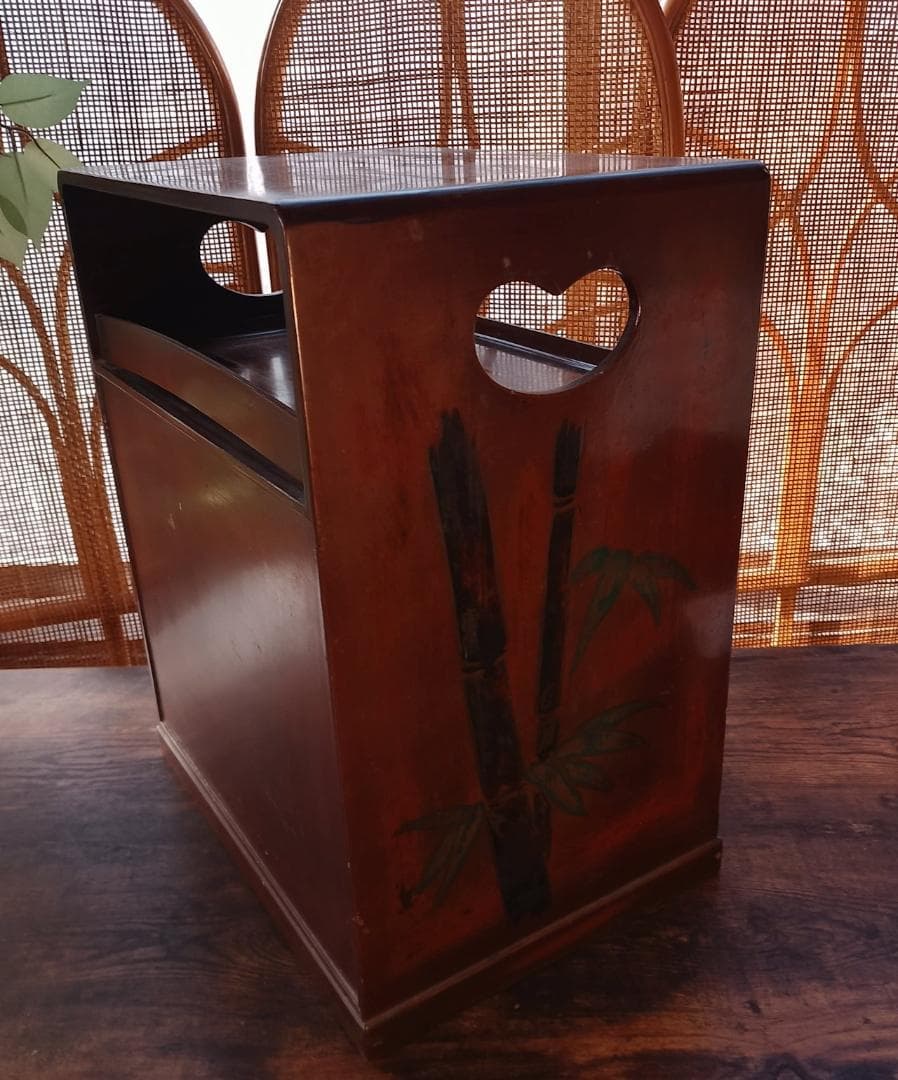 昭和レトロ 漆塗り 小箪笥 竹蒔絵 和家具 小引き出し 扉付き 和モダン 古民家