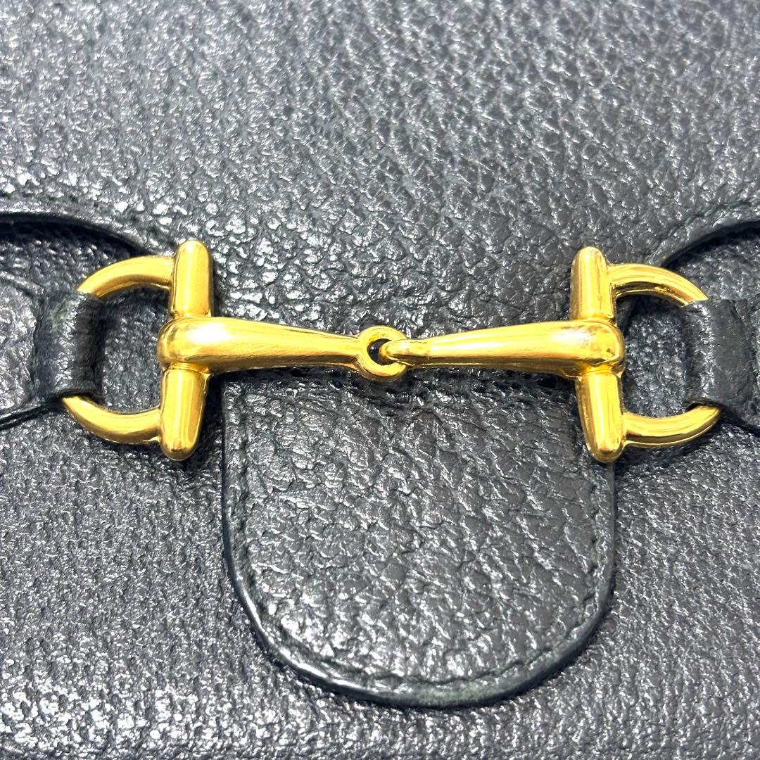 美品 グッチ GUCCI 二つ折り財布 ホースビット レザー 本革 ブラック