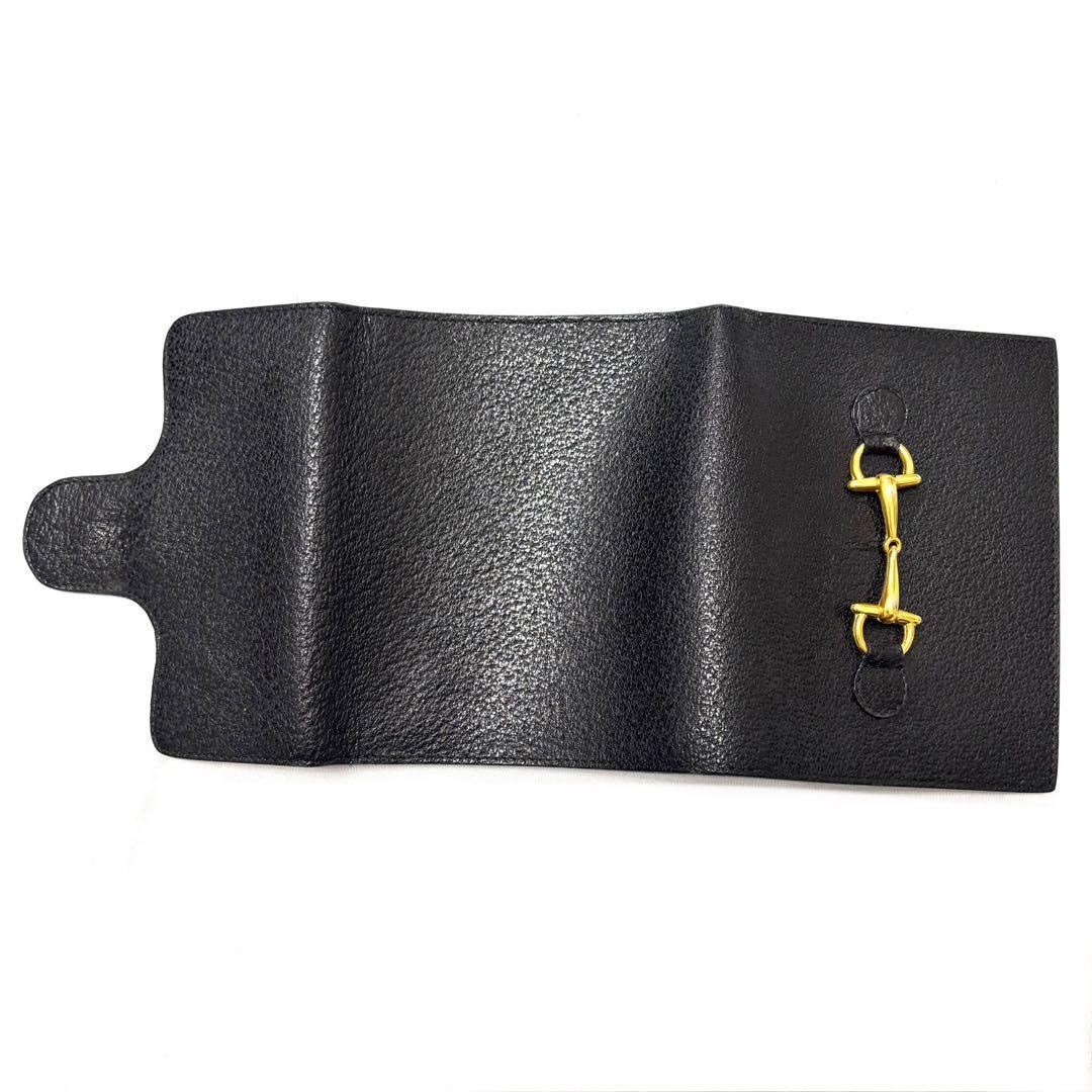 美品 グッチ GUCCI 二つ折り財布 ホースビット レザー 本革 ブラック