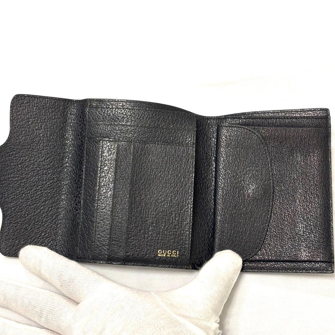 美品 グッチ GUCCI 二つ折り財布 ホースビット レザー 本革 ブラック