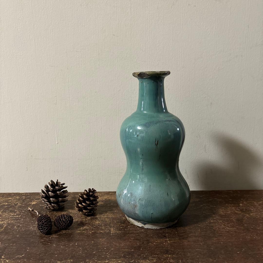 琉球　ユシビン 緑釉瓢形瓶　やちむん.壺屋焼.柳宗悦.民藝.アンティーク.李朝