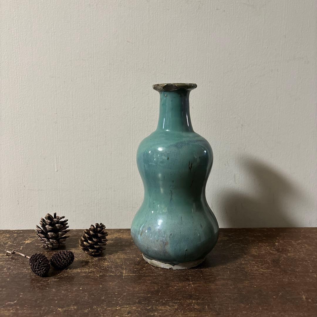 琉球　ユシビン 緑釉瓢形瓶　やちむん.壺屋焼.柳宗悦.民藝.アンティーク.李朝