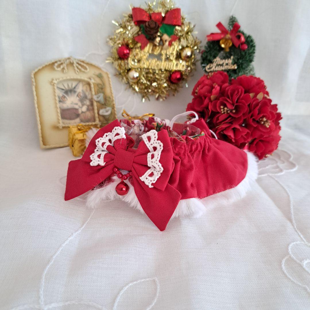 クリスマス幅広ファーシュシュ(赤シマナガエ)わんちゃん猫ちゃん用