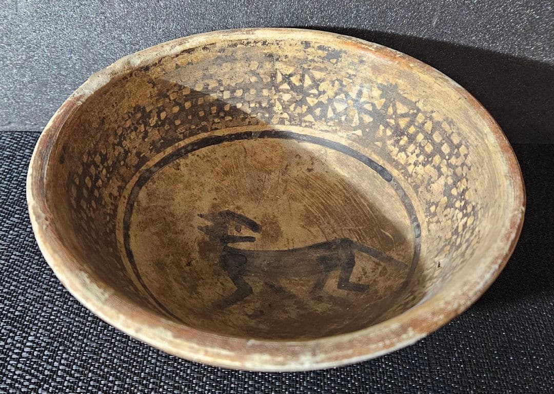 古代マヤ文明❗】彩色　犬の図　半球形鉢　出土品　コレクター蔵品　古代土器　古陶器