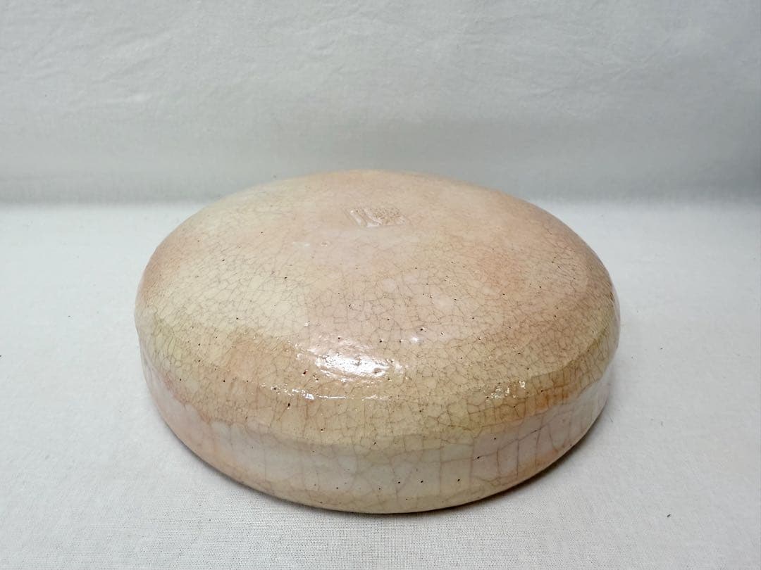 ほぼ未使用 茶道具 吉村楽入作 淡紅釉 灰器 陶印 栞 共箱