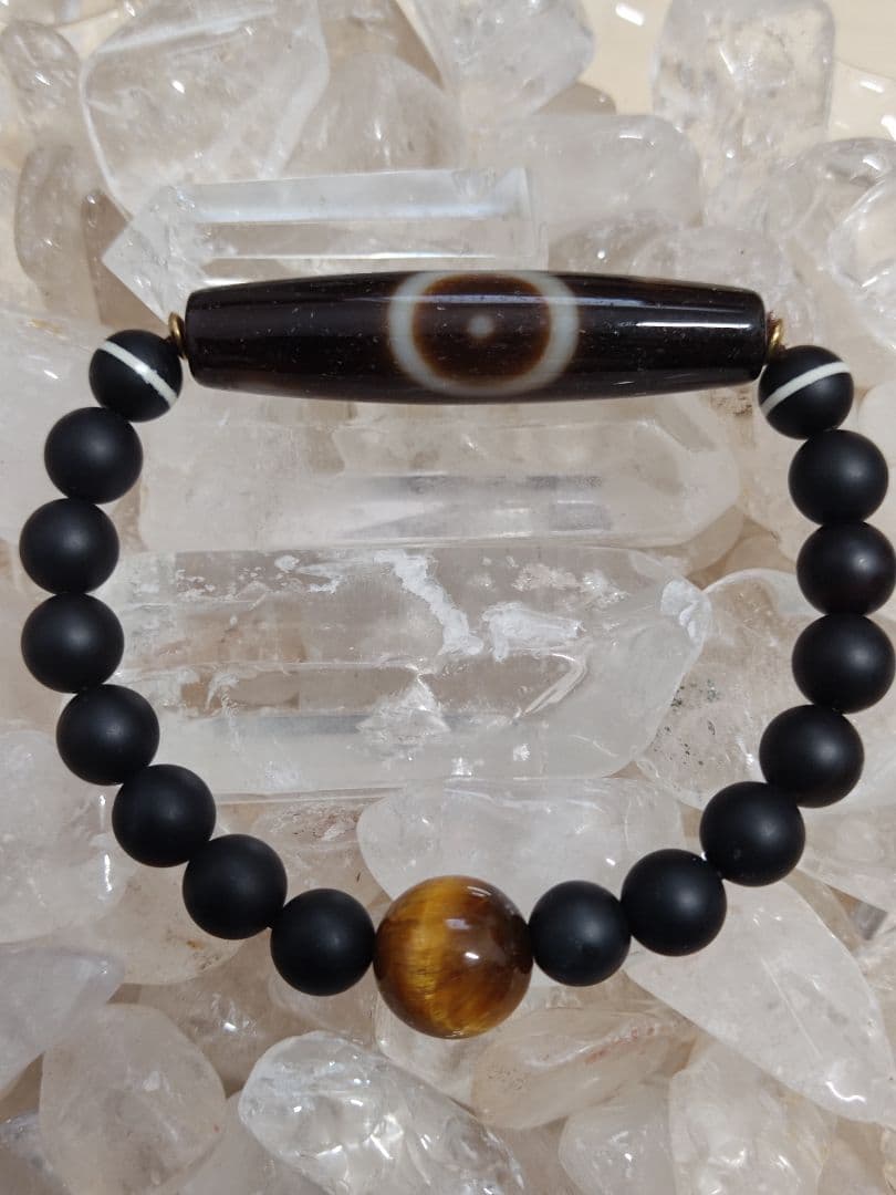 チベットジービーズ 西蔵天珠特殊龍三眼天珠(星)師珠タイガーアイズブレスレット