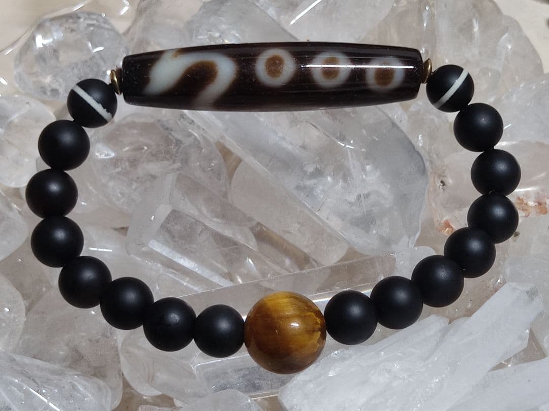 チベットジービーズ 西蔵天珠特殊龍三眼天珠(星)師珠タイガーアイズブレスレット