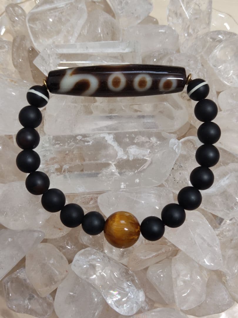 チベットジービーズ 西蔵天珠特殊龍三眼天珠(星)師珠タイガーアイズブレスレット