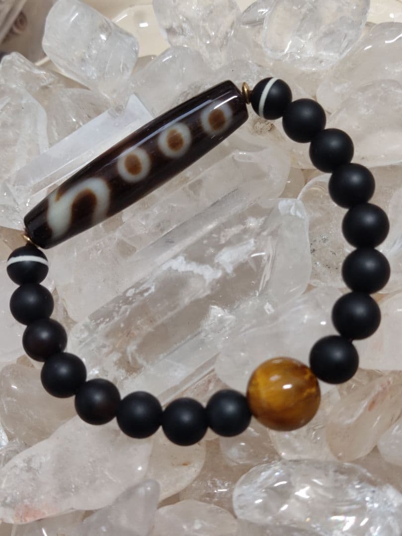 チベットジービーズ 西蔵天珠特殊龍三眼天珠(星)師珠タイガーアイズブレスレット
