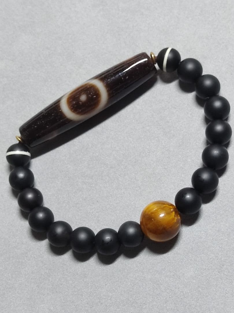 チベットジービーズ 西蔵天珠特殊龍三眼天珠(星)師珠タイガーアイズブレスレット