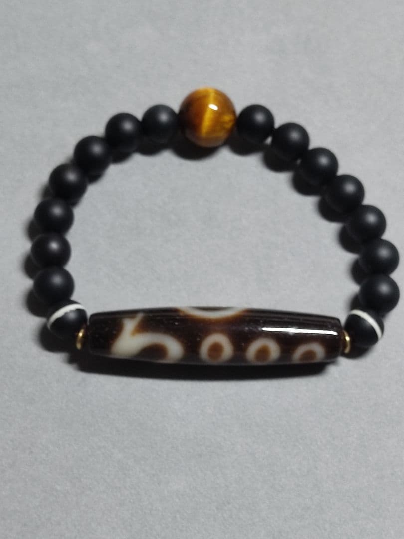 チベットジービーズ 西蔵天珠特殊龍三眼天珠(星)師珠タイガーアイズブレスレット